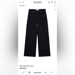 NA-KD Black Wide High Waist Jeans 32